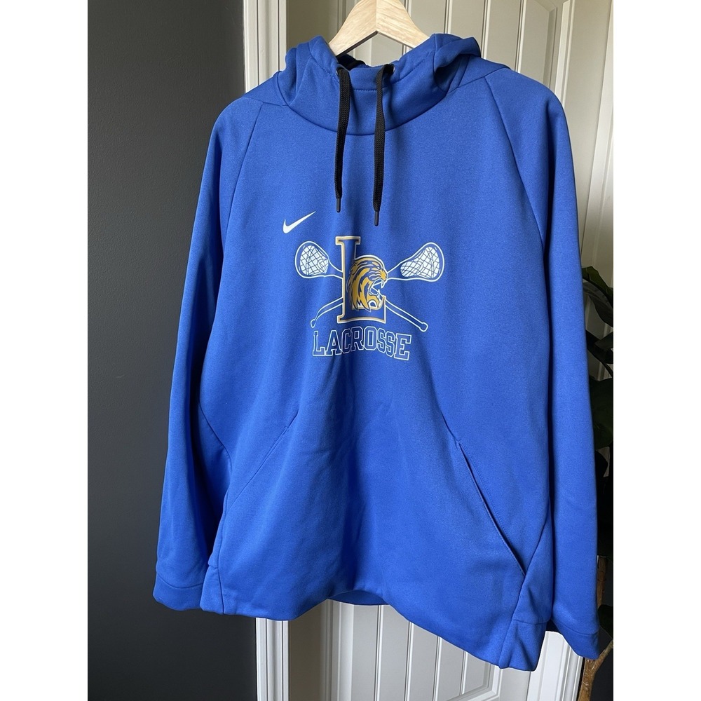 Nike Therma-FIT Lacrosse Hoodie Men's XL Blue Yellow Lion Athletic Pullover